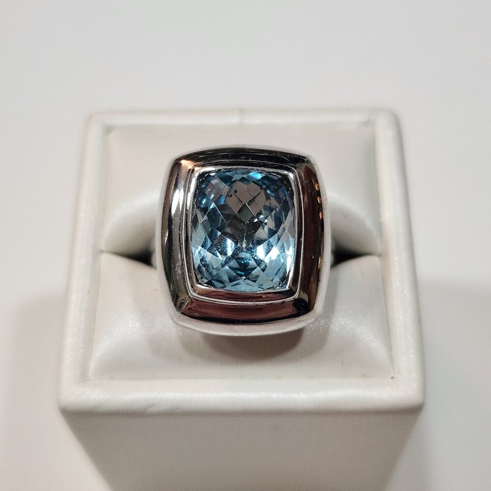 Sterling Silver Cushion Cut Blue Topaz Ring Size 7